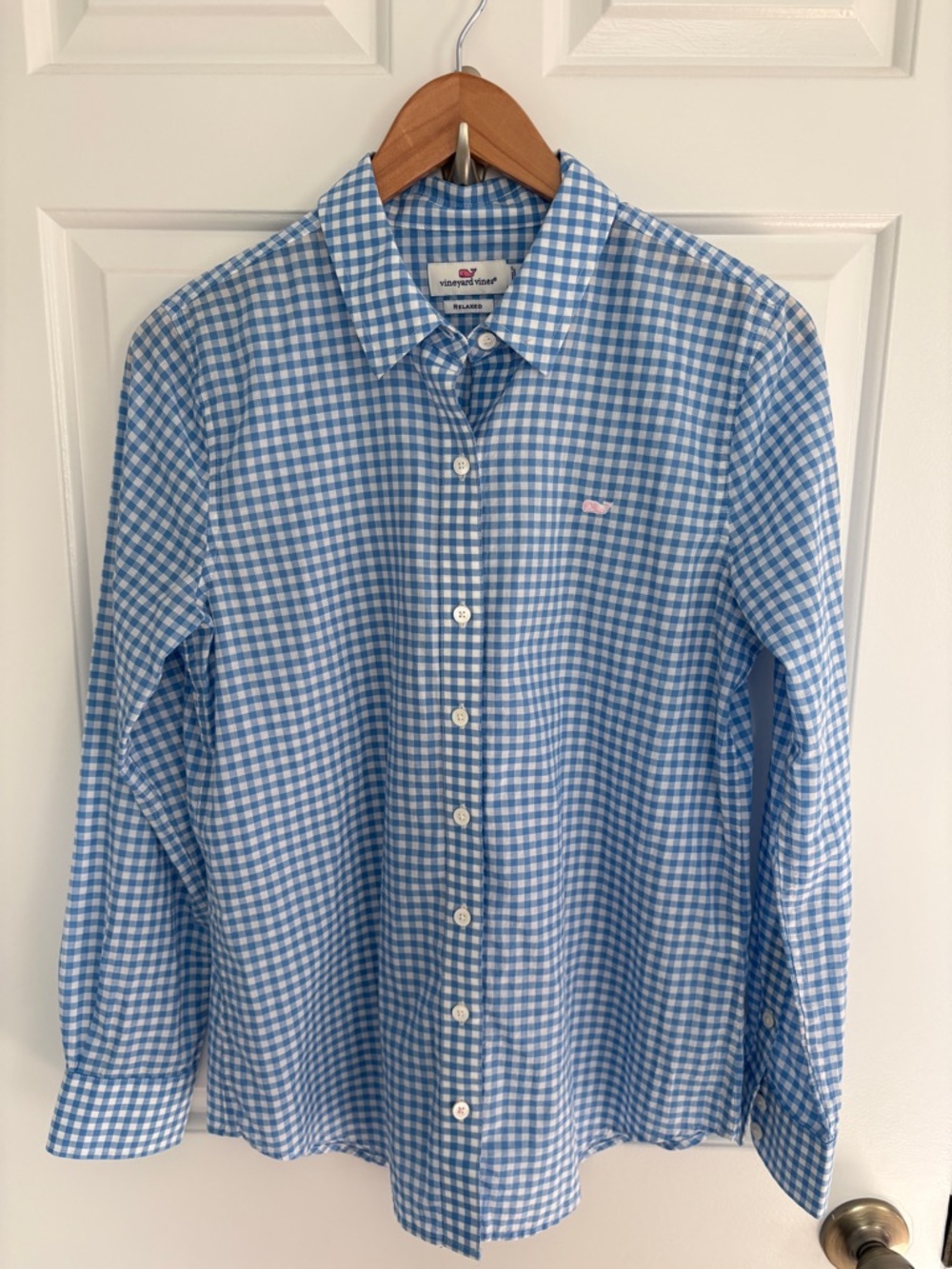 Vineyard Vines Light Blue & White Gingham Button-Down Shirt 100% Cotton Size 4